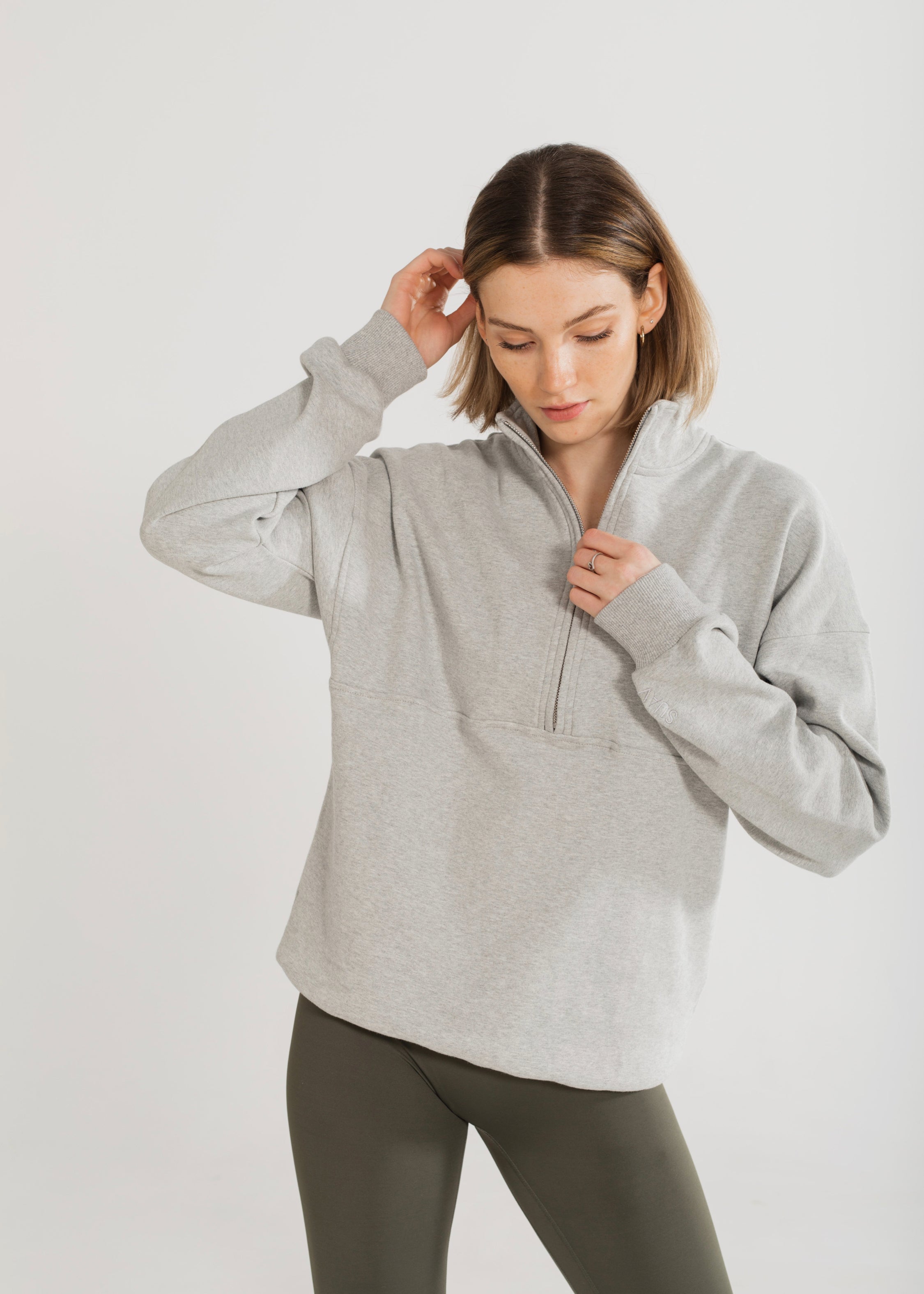 Cropped Half-Zip Sweatshirt Heather Grey