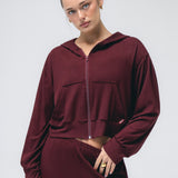 Boxy Zip Up Hoodie in Black Cherry