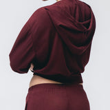 Boxy Zip Up Hoodie in Black Cherry