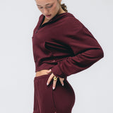 Boxy Zip Up Hoodie in Black Cherry