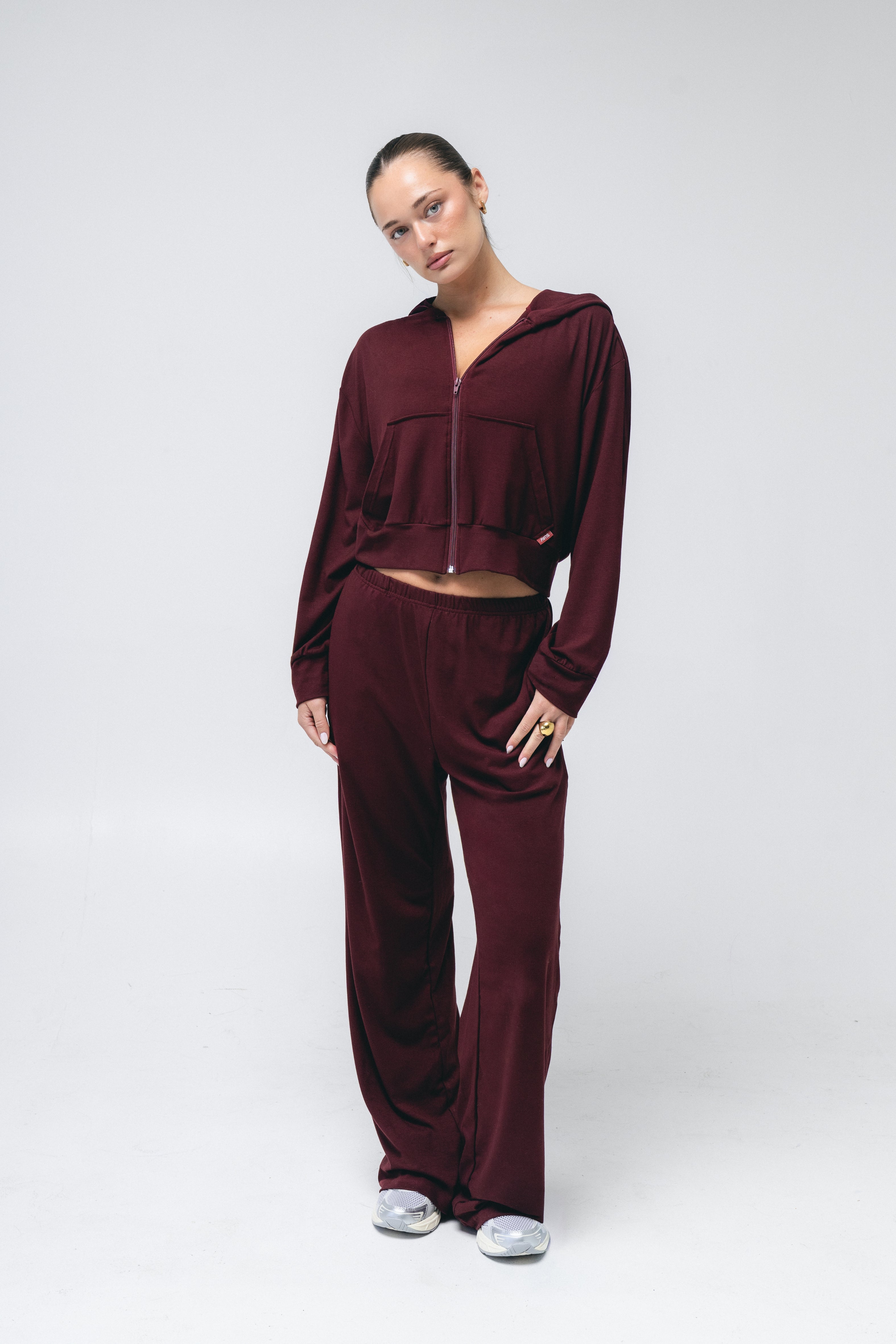 Boxy Zip Up Hoodie in Black Cherry – SUAV