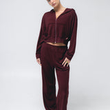 Boxy Zip Up Hoodie in Black Cherry