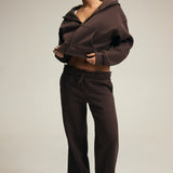 Cotton Fleece Boxy Zip Up Hoodie in Chocolate