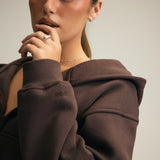 Cotton Fleece Boxy Zip Up Hoodie in Chocolate